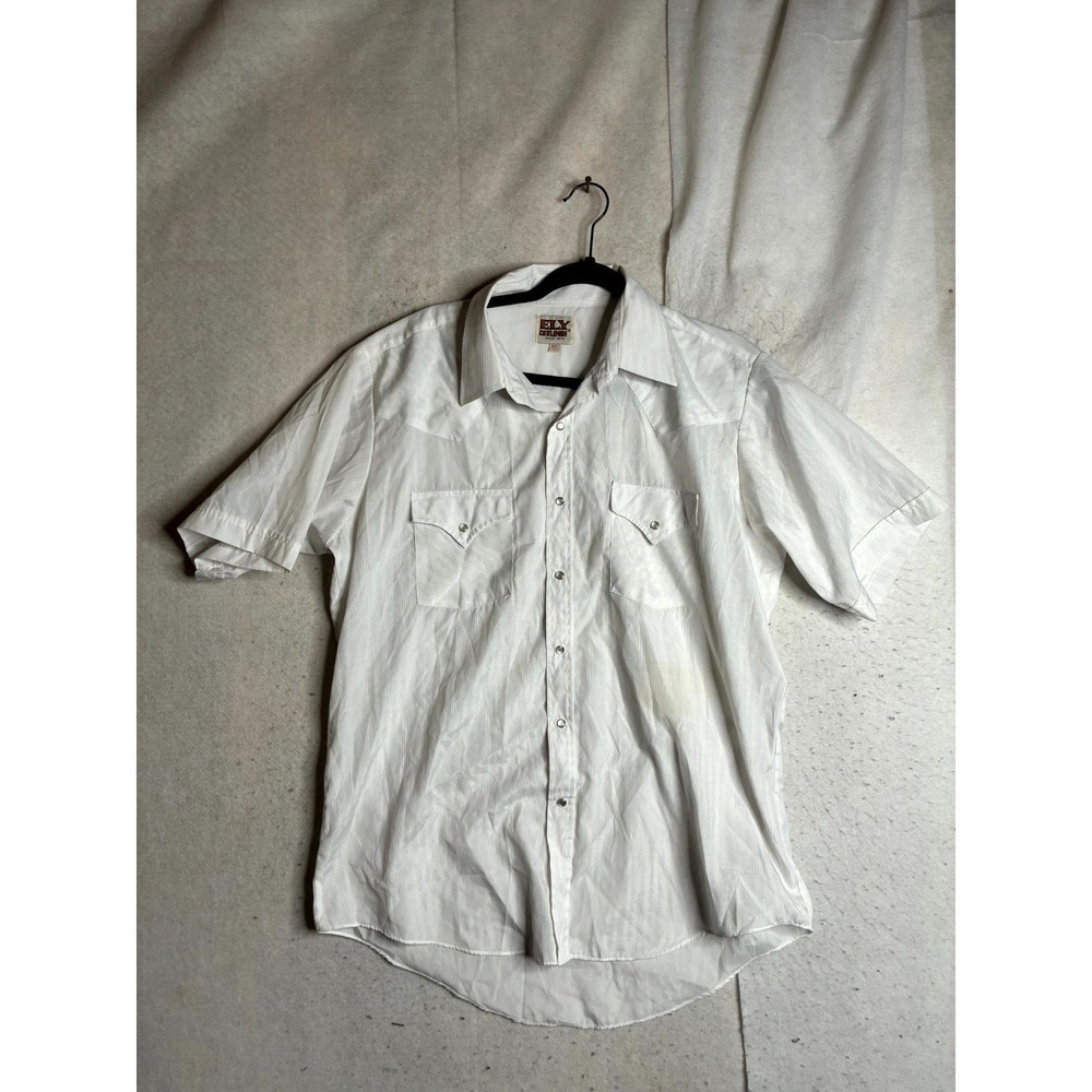 Ely Cattleman Western Shirt Mens L White Double Chest Pocket Collared pearl Snap
